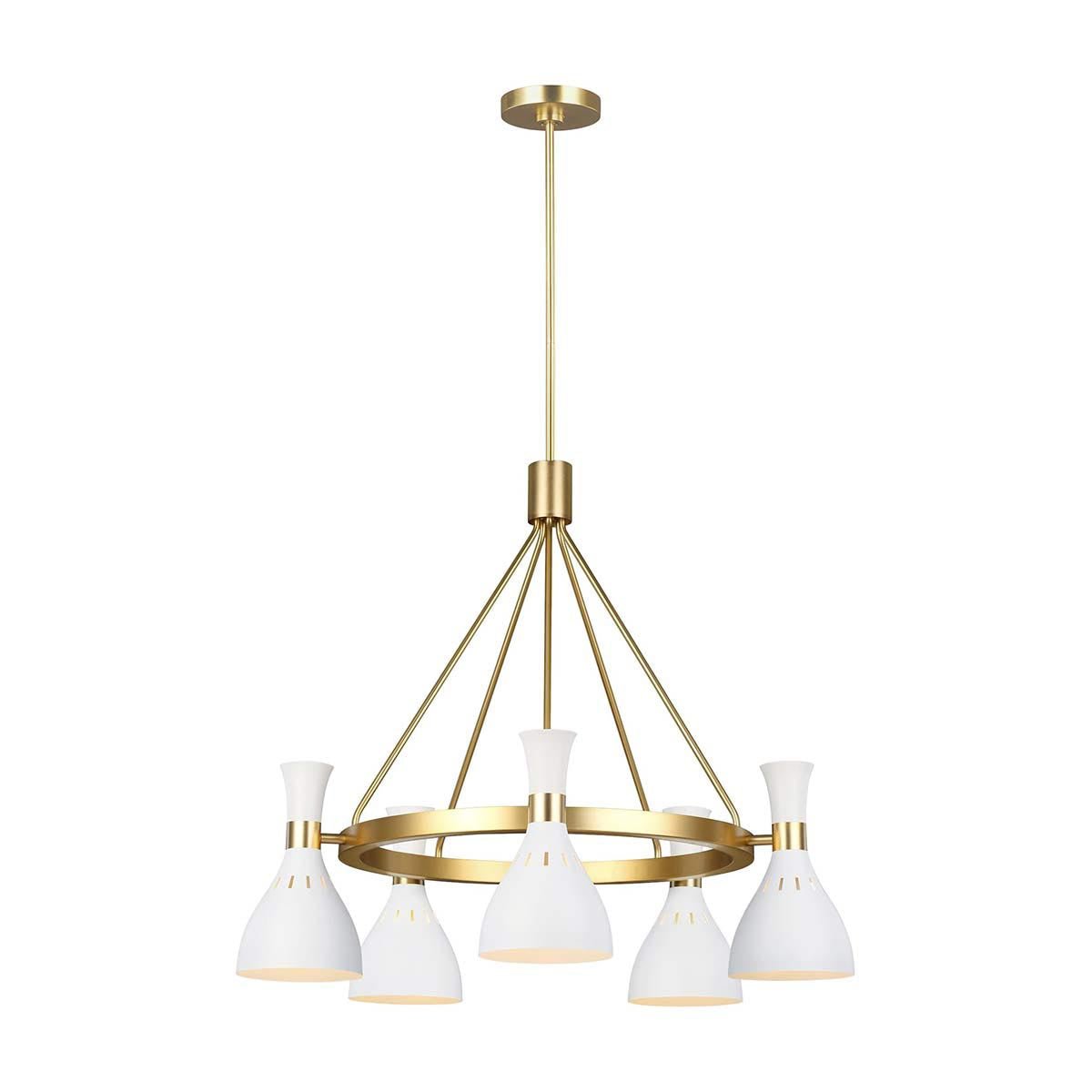 Elstead Lighting Feiss Joan 5 Light Chandelier - Matte White & Burnished Brass-FE-JOAN5-MW-5024005391319-Beaumonde