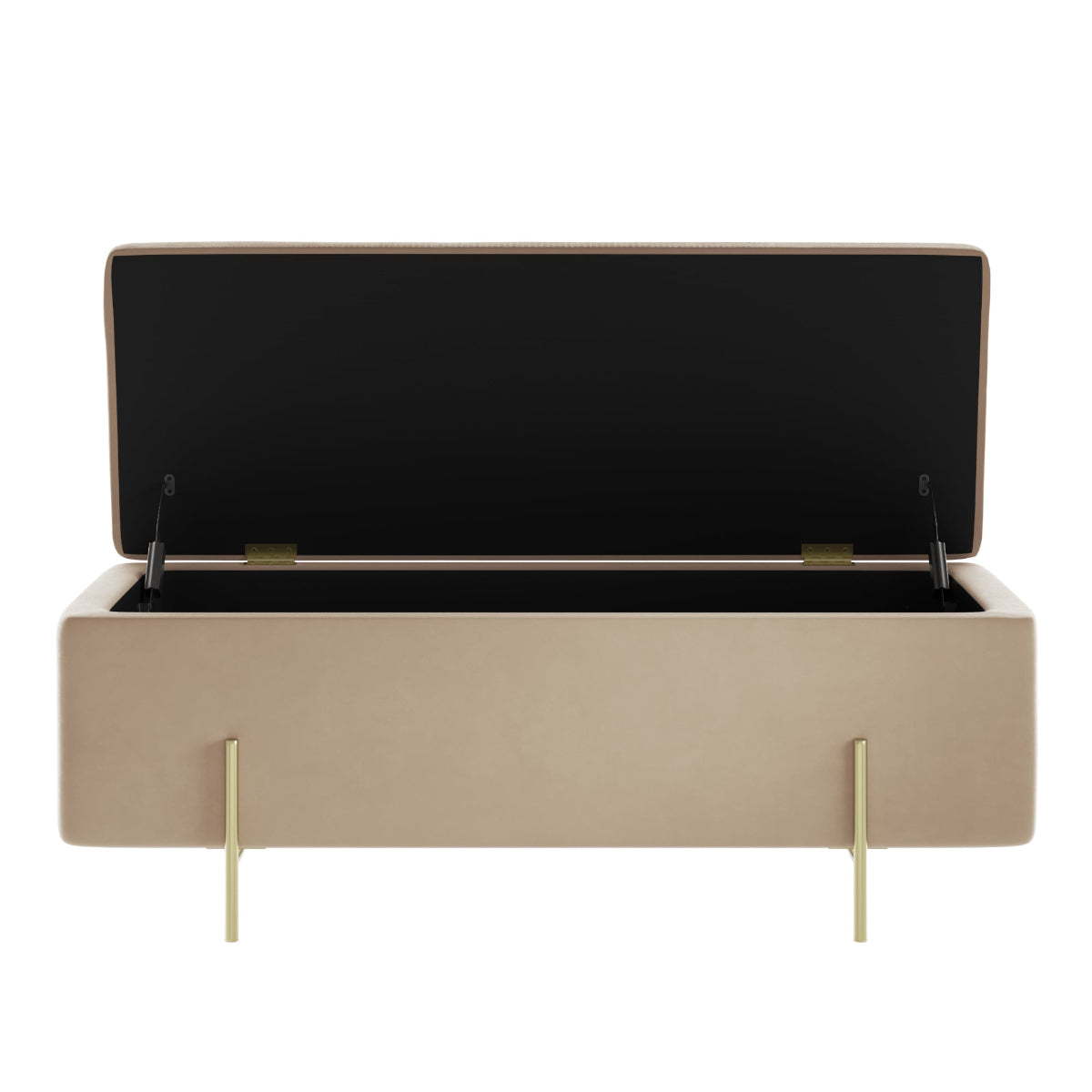 HO+ME Amur Ottoman Storage Bench In Gold And Beige Velvet open