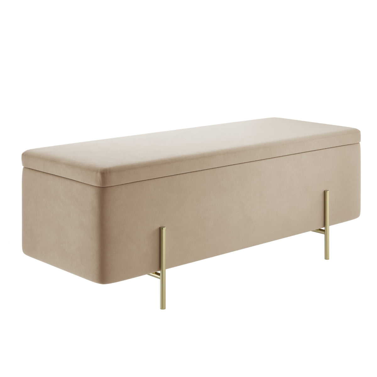HO+ME Amur Ottoman Storage Bench In Gold And Beige Velvet angle