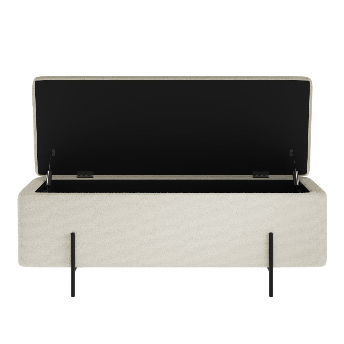 HO+ME Amur Storage Ottoman In Matte Black And Ivory Boucle open