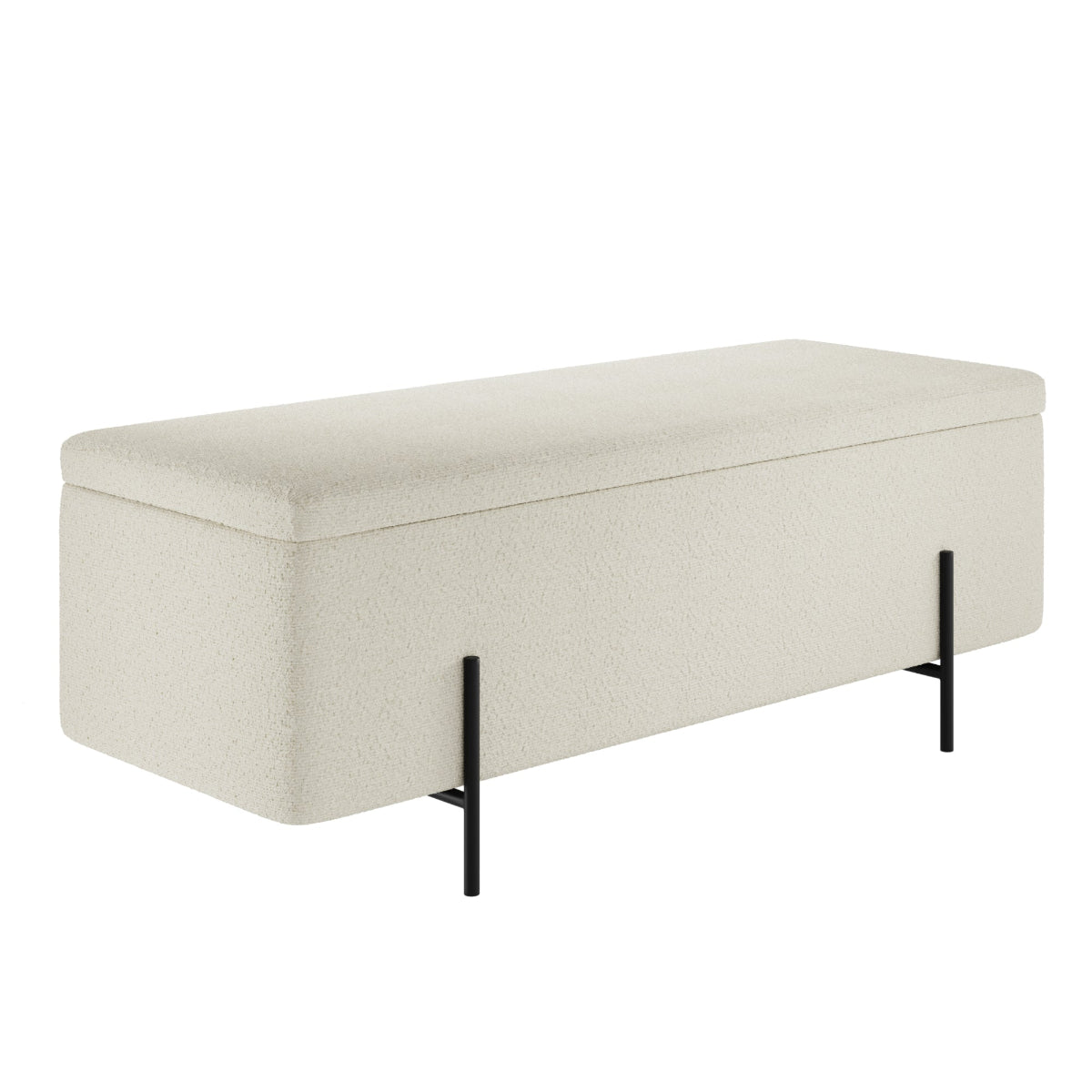 HO+ME Amur Storage Ottoman In Matte Black And Ivory Boucle