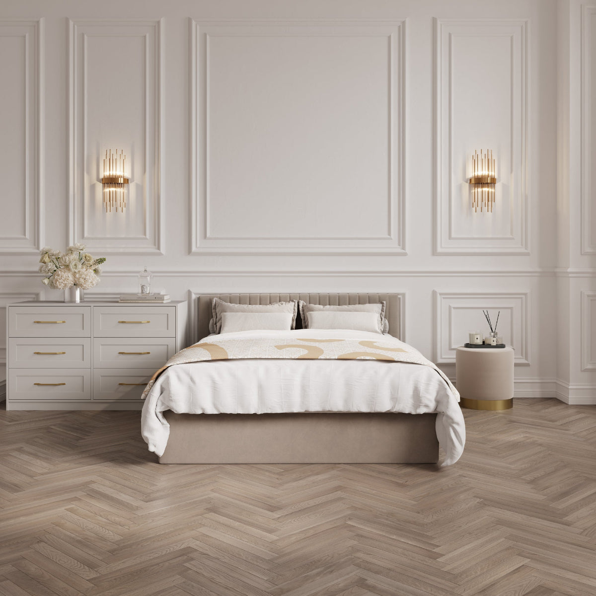 HO+ME Arden Ottoman Super King Size Bed In Beige lifestyle