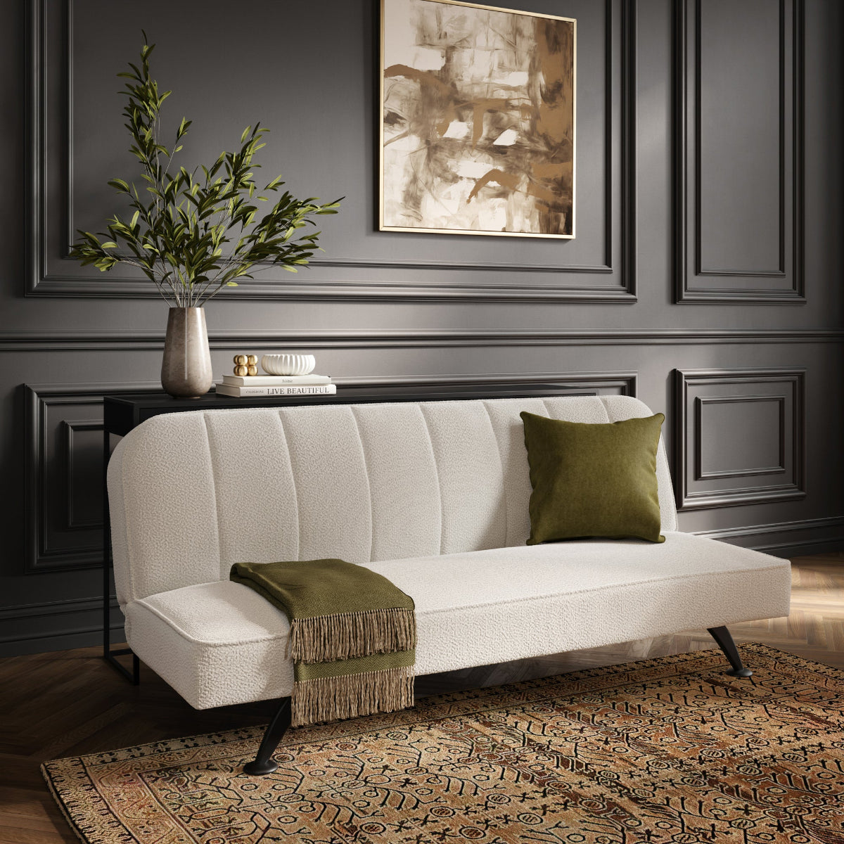 HO+ME Brunel Sofa Bed In Matte Black And Ivory Boucle lifestyle