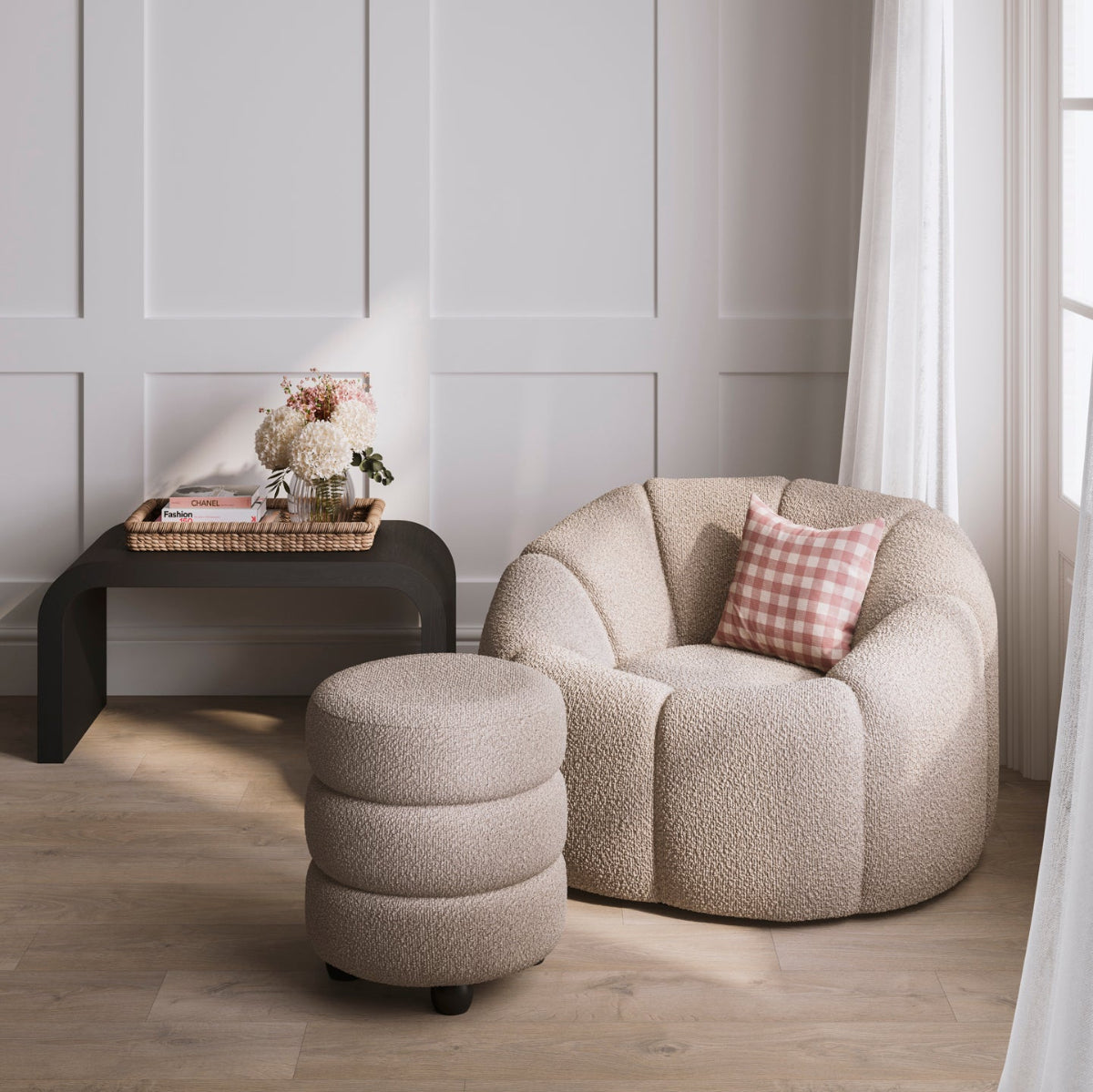 HO+ME Cirrus Swivel Chair In Buff Boucle lifestyle