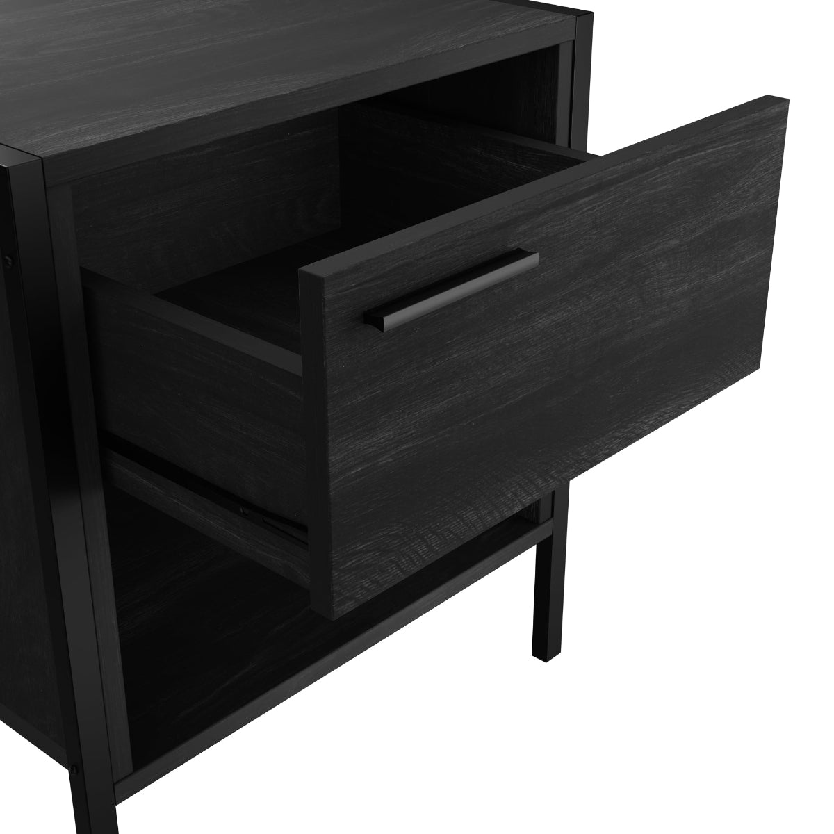 HO+ME Clerkenwell Bedside Table In Black open drawer