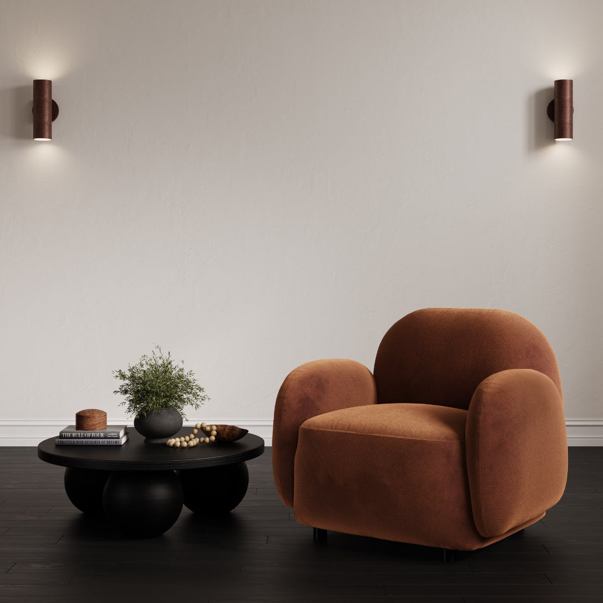HO+ME Cocoon Armchair In Rust lifestyle
