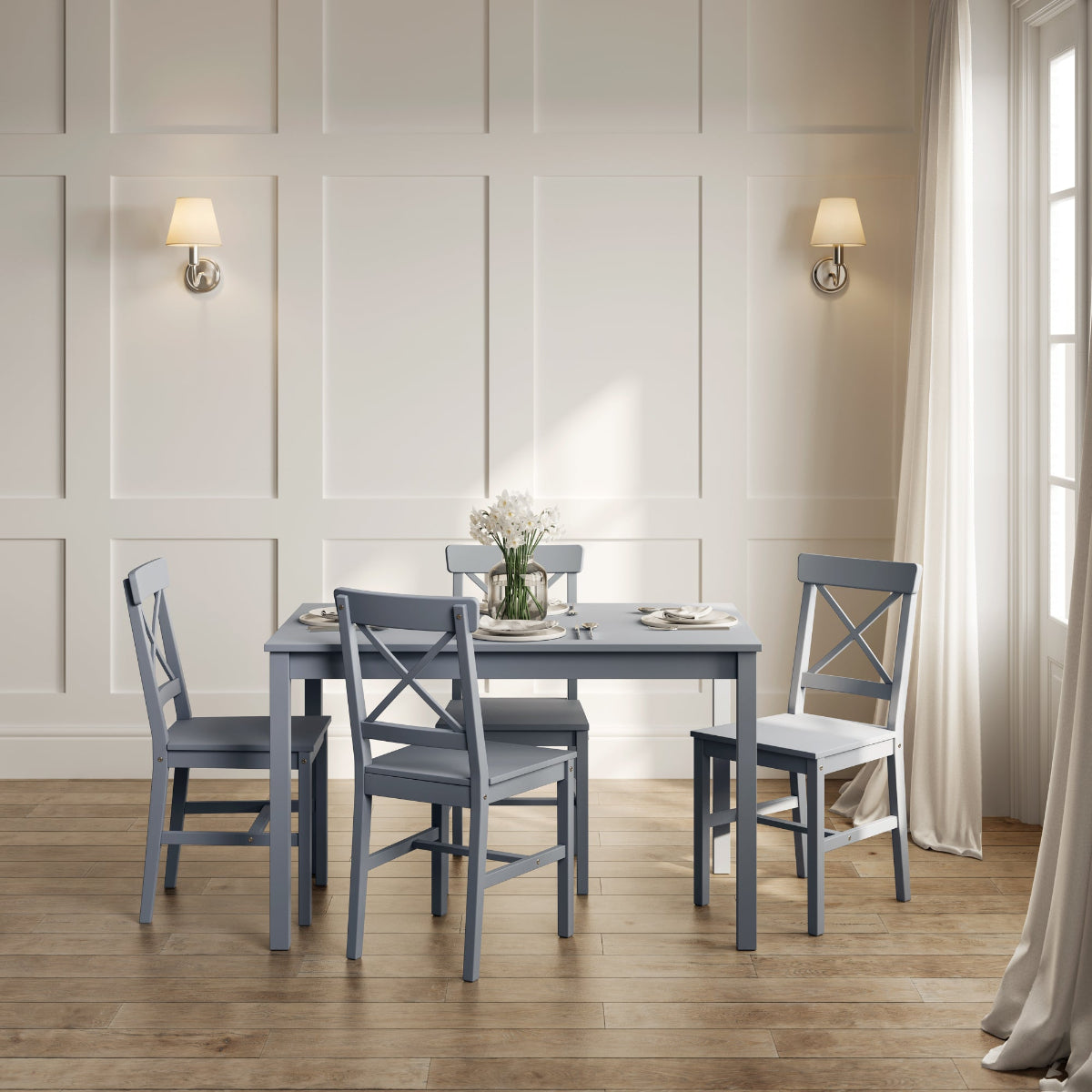 HO+ME Cotswold 4 Seater Dining Table In Anthracite Grey table set lifestyle