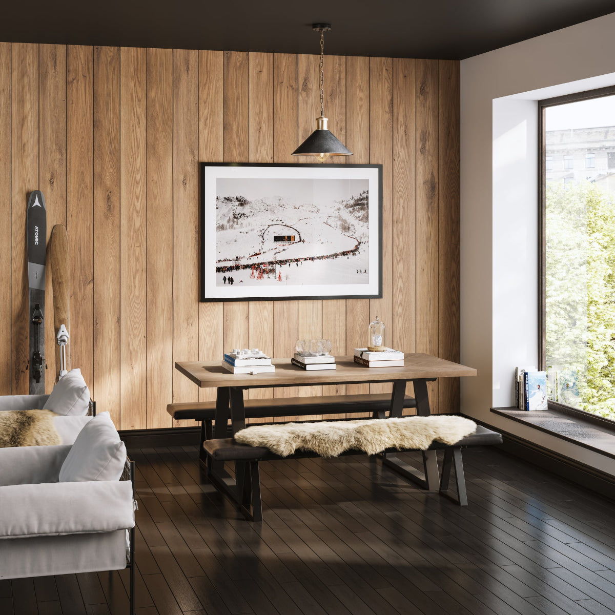 HO+ME Dalston Dining Table In Black And Natural Herringbone lifestyle