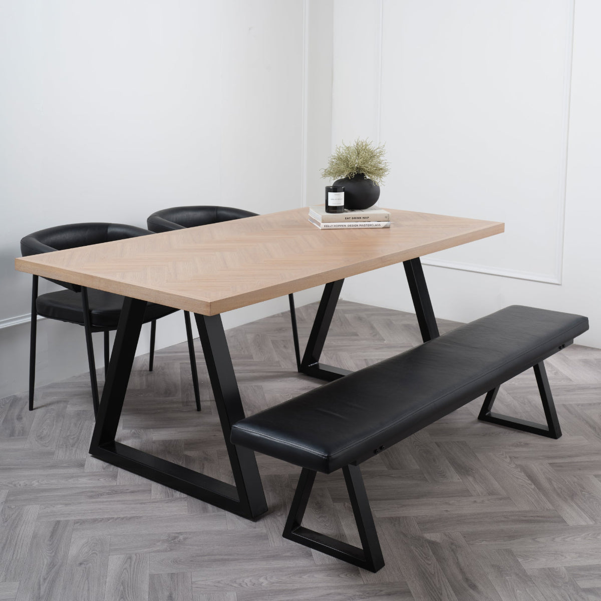 HO+ME Dalston Dining Table In Black And Natural Herringbone lifestyle 2