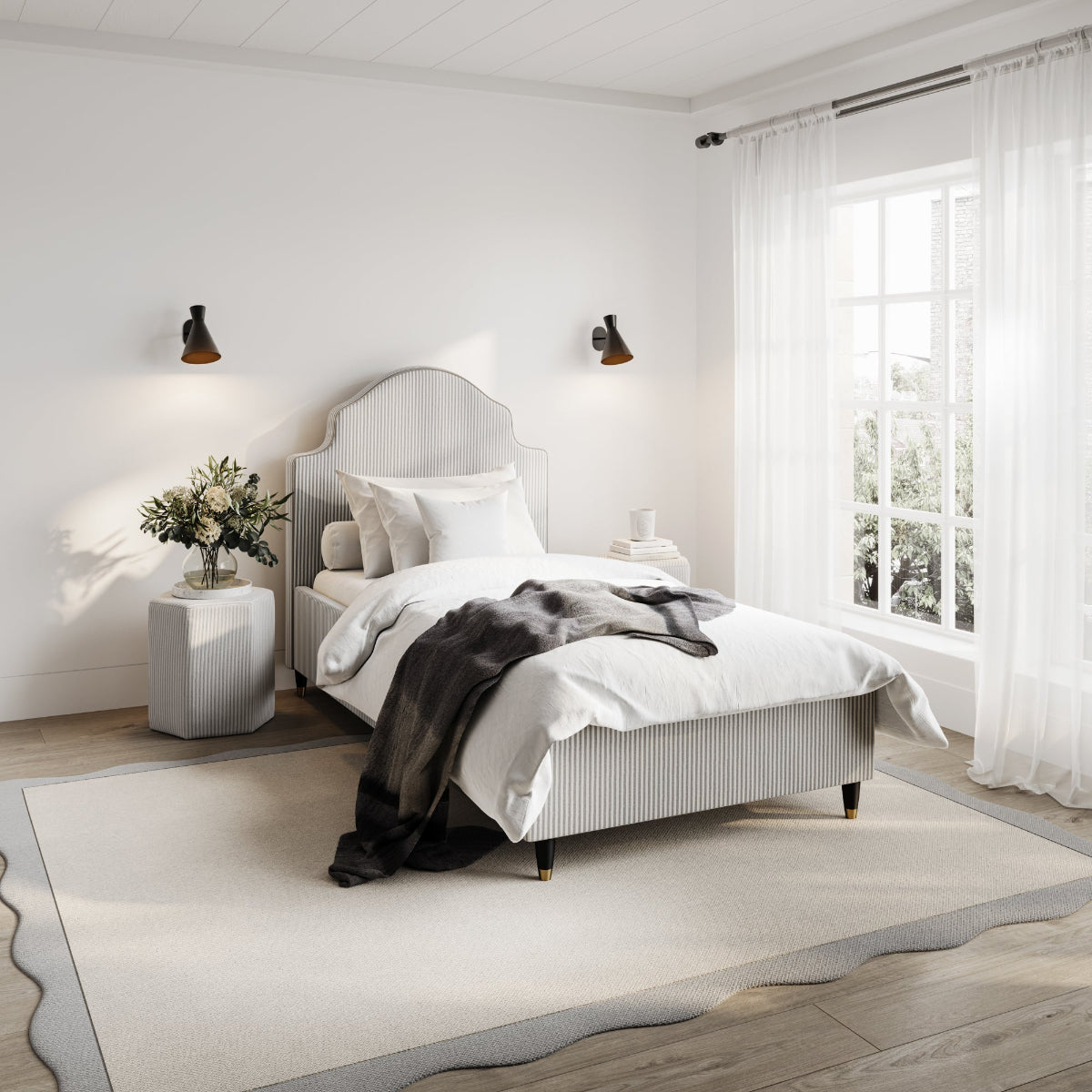 HO+ME Darcy Single Bed With Light Grey Stripe Ticking lifestyle