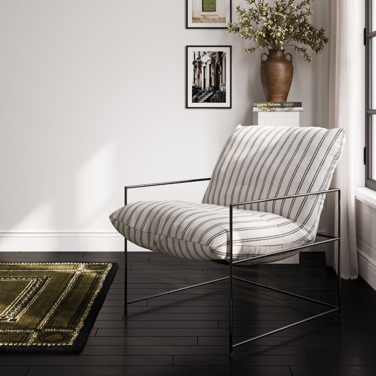 HO+ME Hackney Accent Chair In Chalk Stripe lifestyle