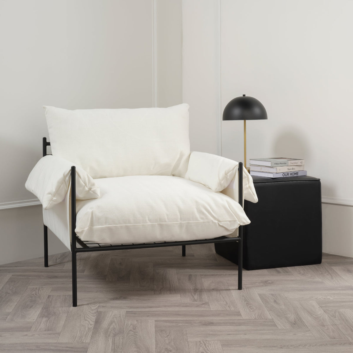 HO+ME Hackney Armchair In White Black Frame lifestyle