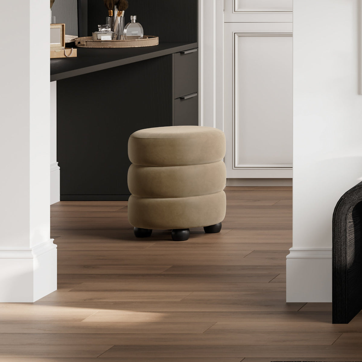 HO+ME Halo Pouffe In Black And Buff Boucle lifestyle 2