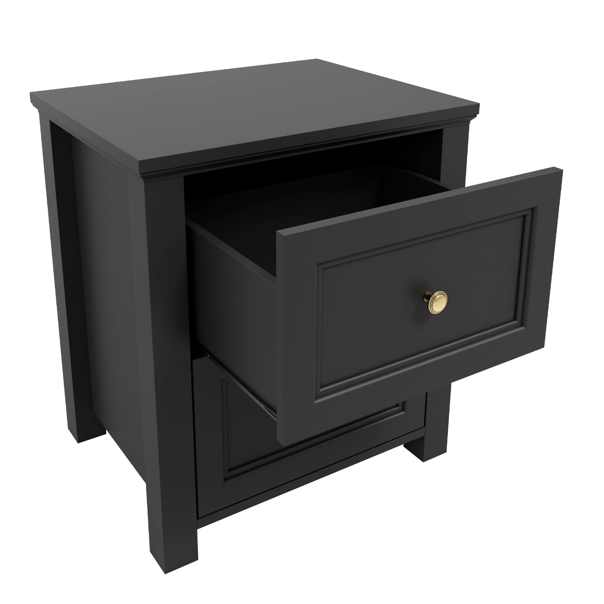 HO+ME Kernow Bedside Table In Black drawer open