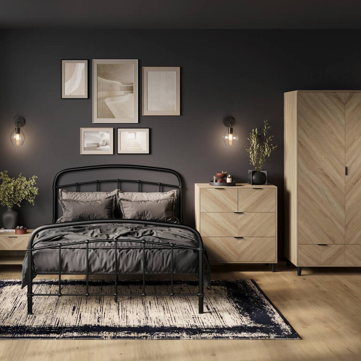Malmo 1-Door Wardrobe – Sonoma Oak with Matte Black Legs Lifestyle
