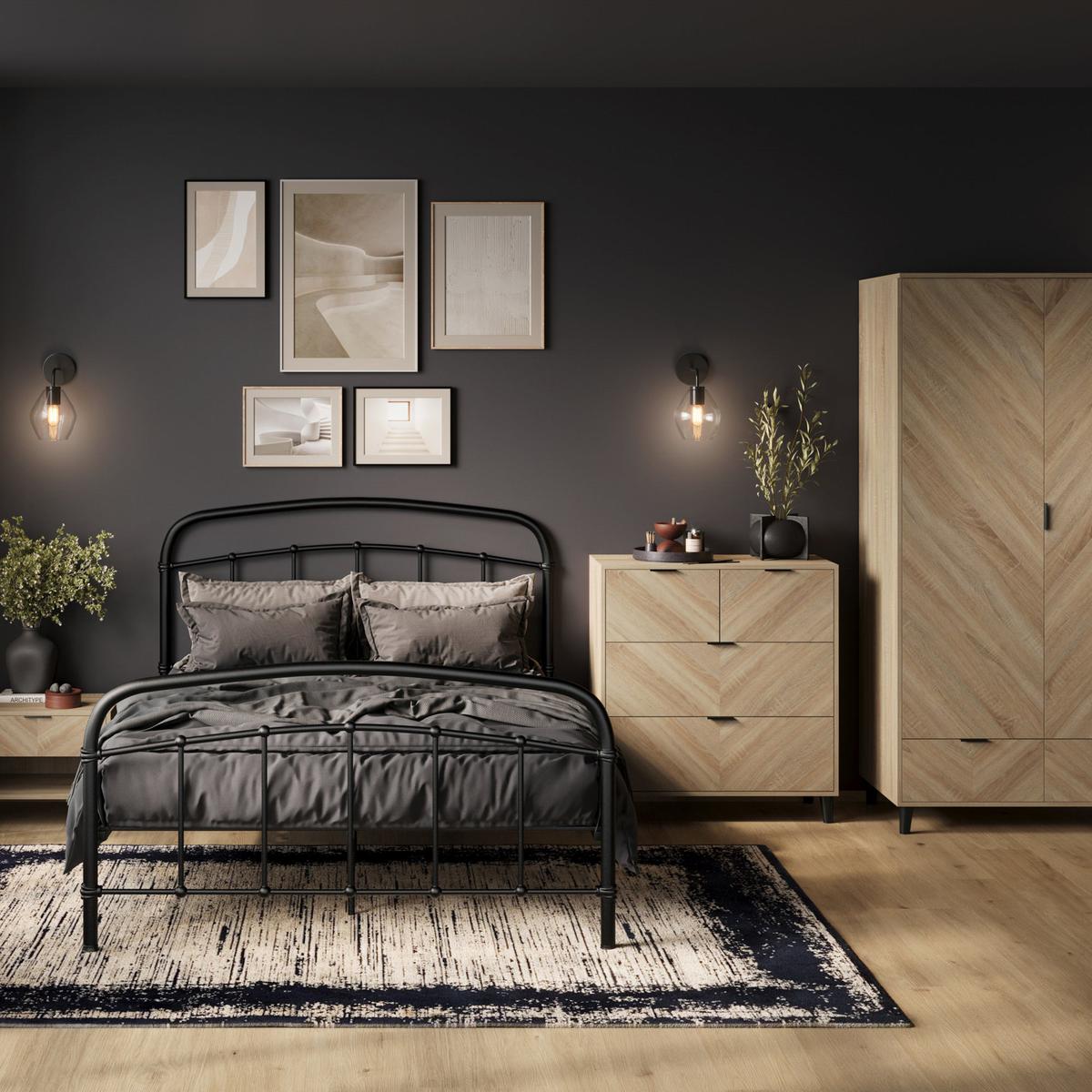 HO+ME Malmo 1 Drawer Bedside Table in Chevron-Beaumonde