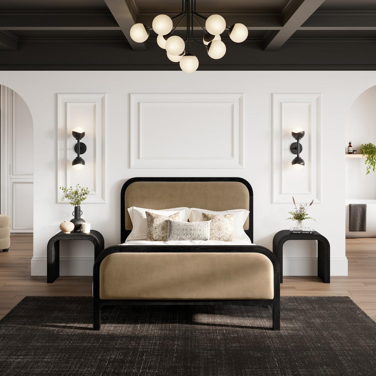 HO+ME Mila King Size Bed In Black and Mole Velvet-Beaumonde