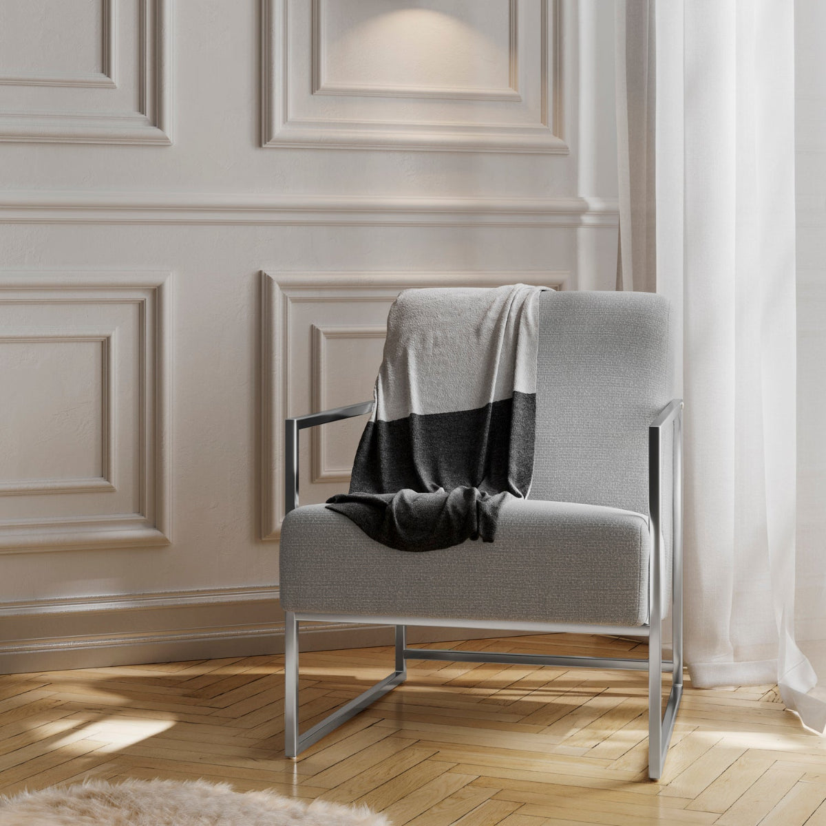 HO+ME Palais Occasional Chair In Silver And Grey Tweed lifestyle