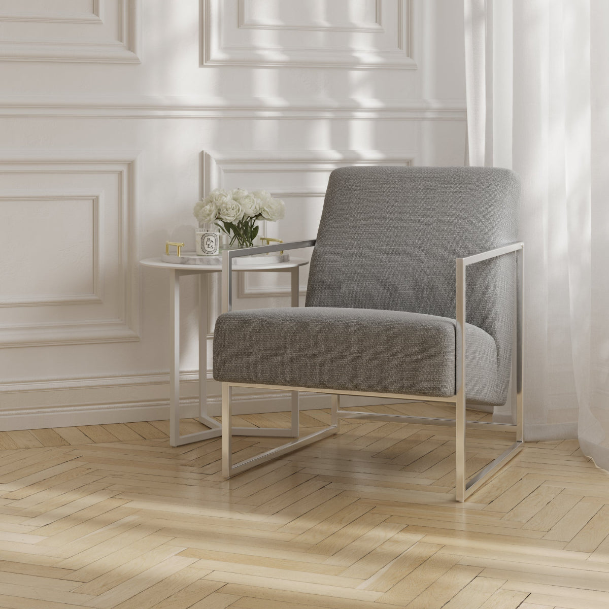 HO+ME Palais Occasional Chair In Silver And Grey Tweed lifestyle