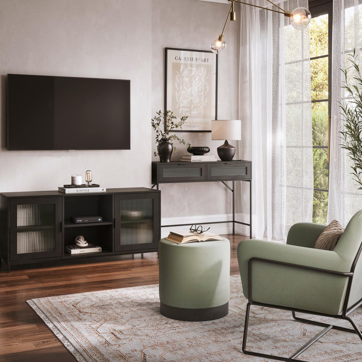 HO+ME Riga Reeded Glass Console Table In Black-Beaumonde
