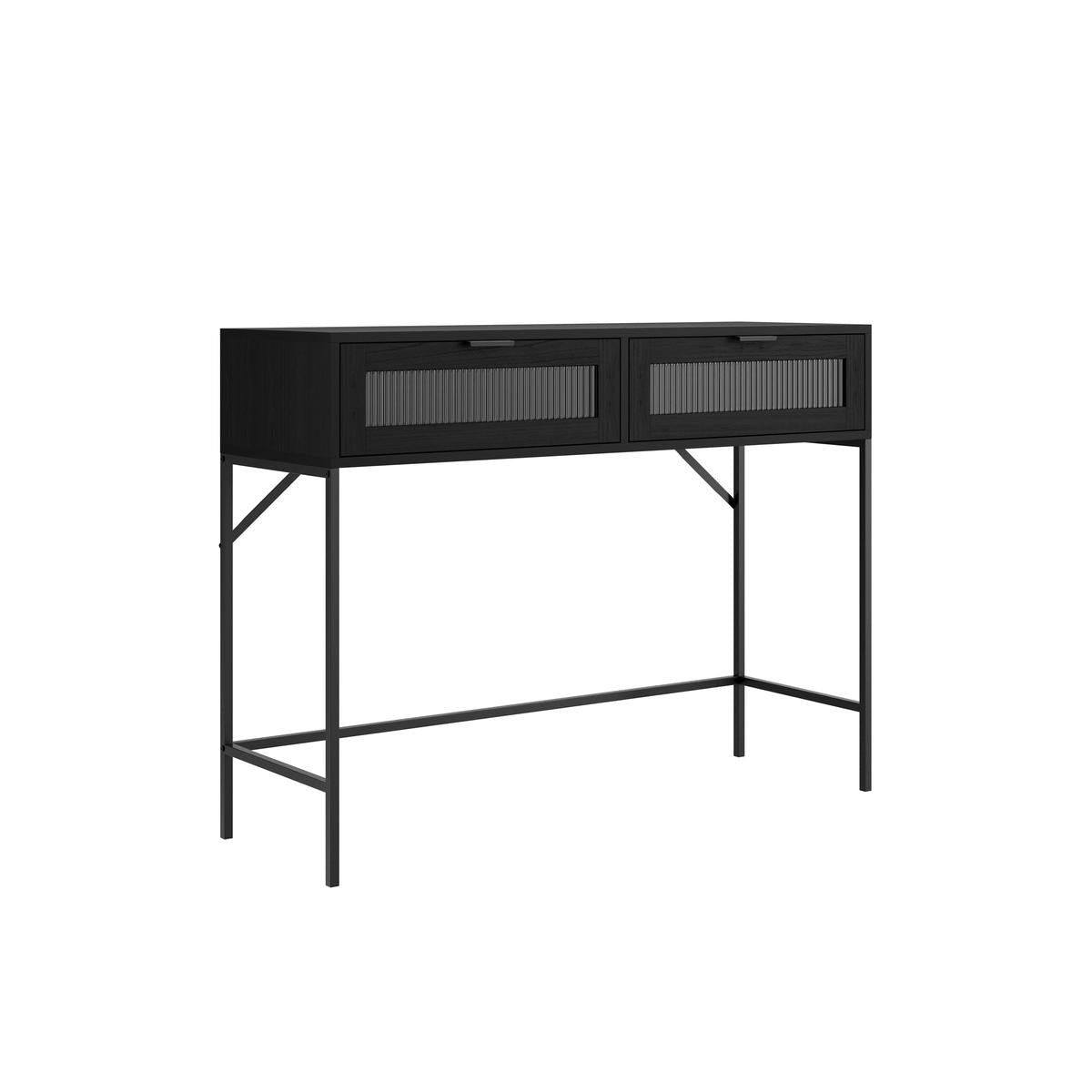 HO+ME Riga Reeded Glass Console Table In Black-Beaumonde