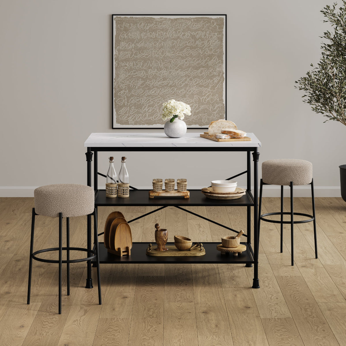 HO+ME Ronda Counter Stool in Buff with Black legs lifestyle