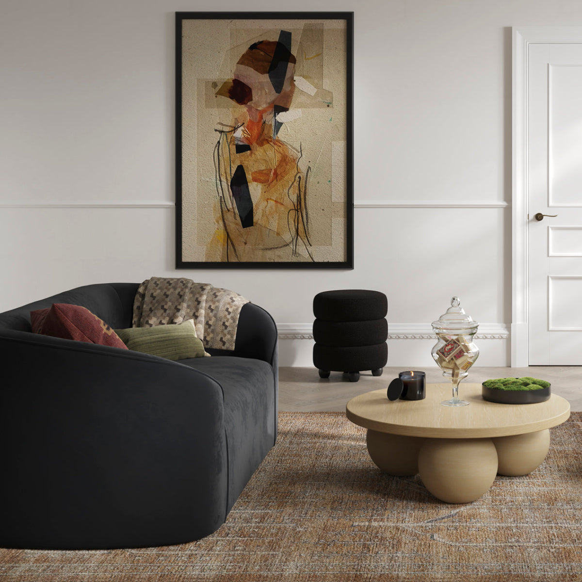 home ruma curved sofa in black back