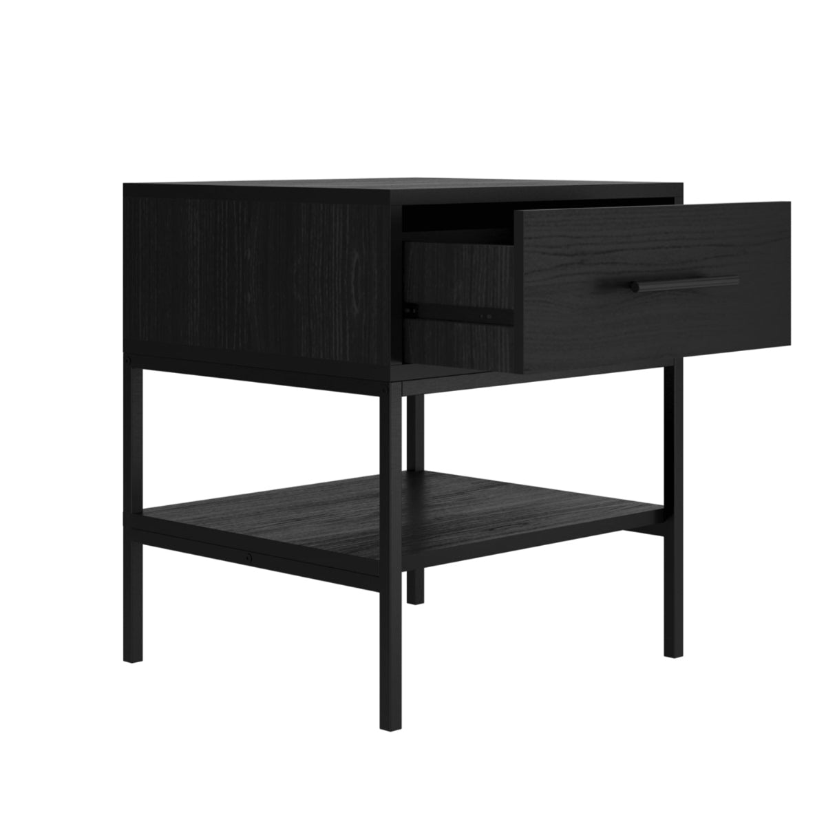 HO+ME Slick Bedside Cabinet In Matte Black front open open