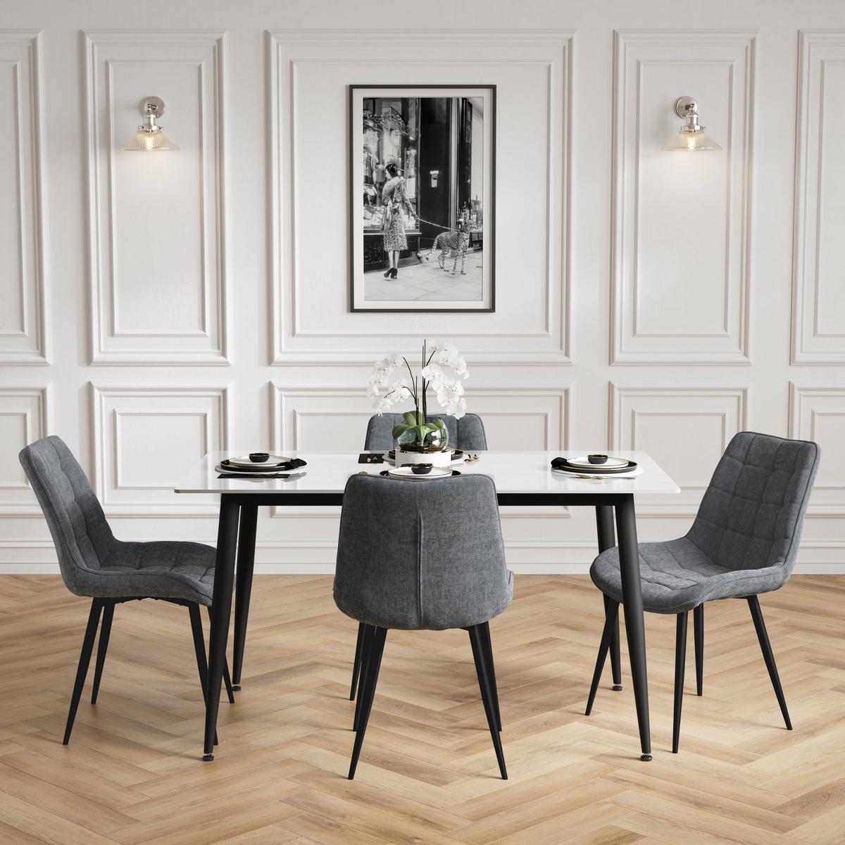 HO+ME Thorsten Marbled Dining Table And Chairs Set In Black-Beaumonde