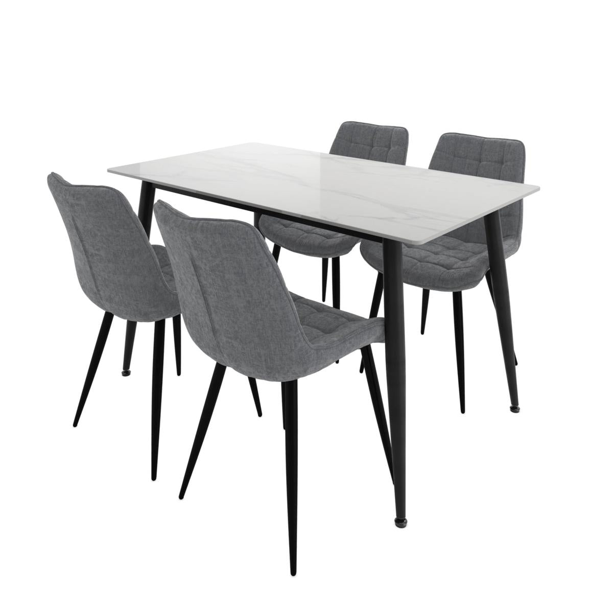 HO+ME Thorsten Marbled Dining Table And Chairs Set In Black