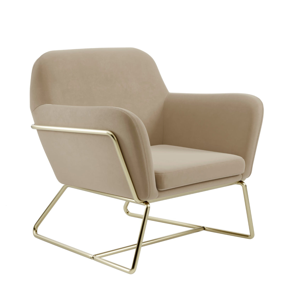 HO+ME Tobias Armchair In Beige Velvet And Brushed Gold