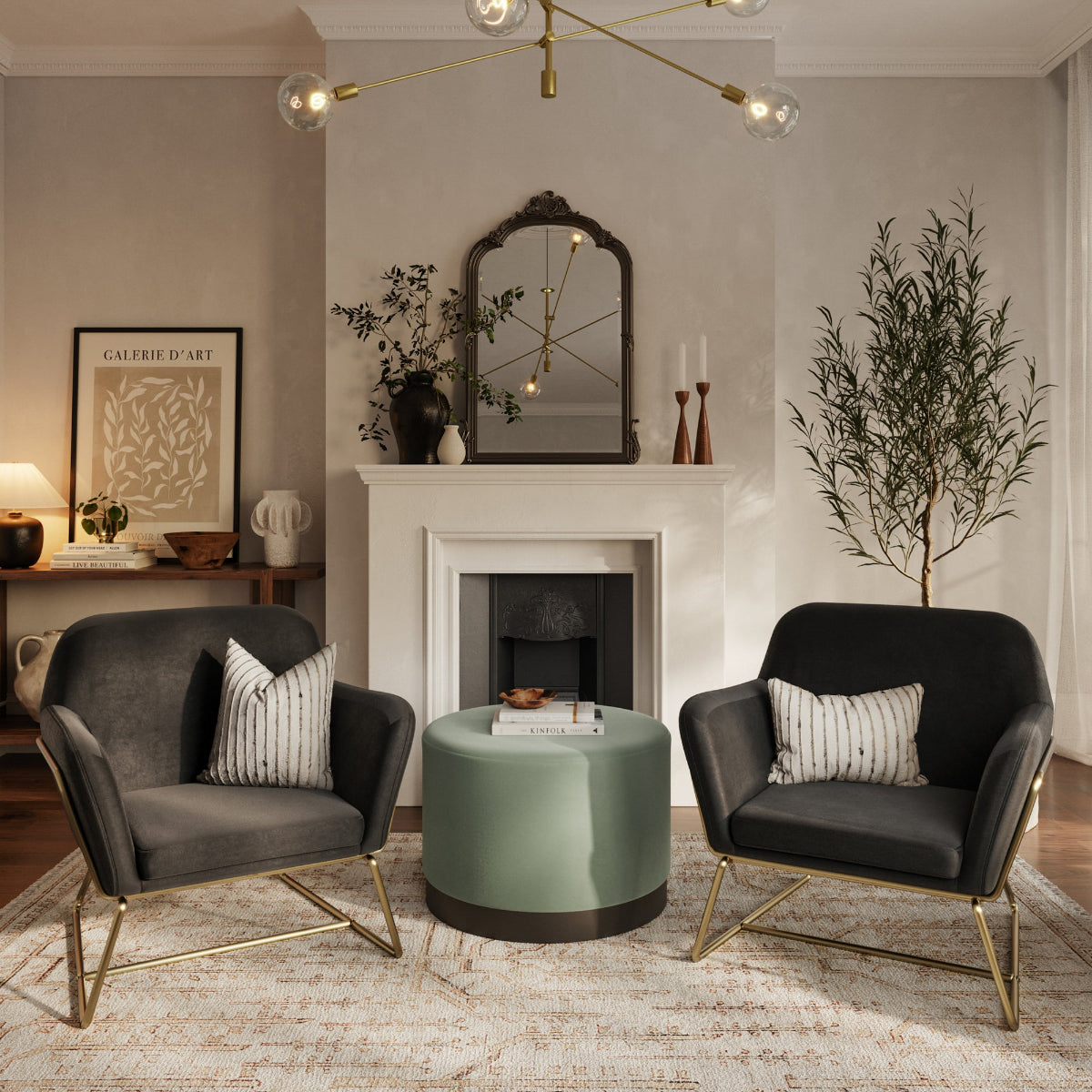 HO+ME Tobias Armchair In Black Velvet And Brushed Gold lifestyle