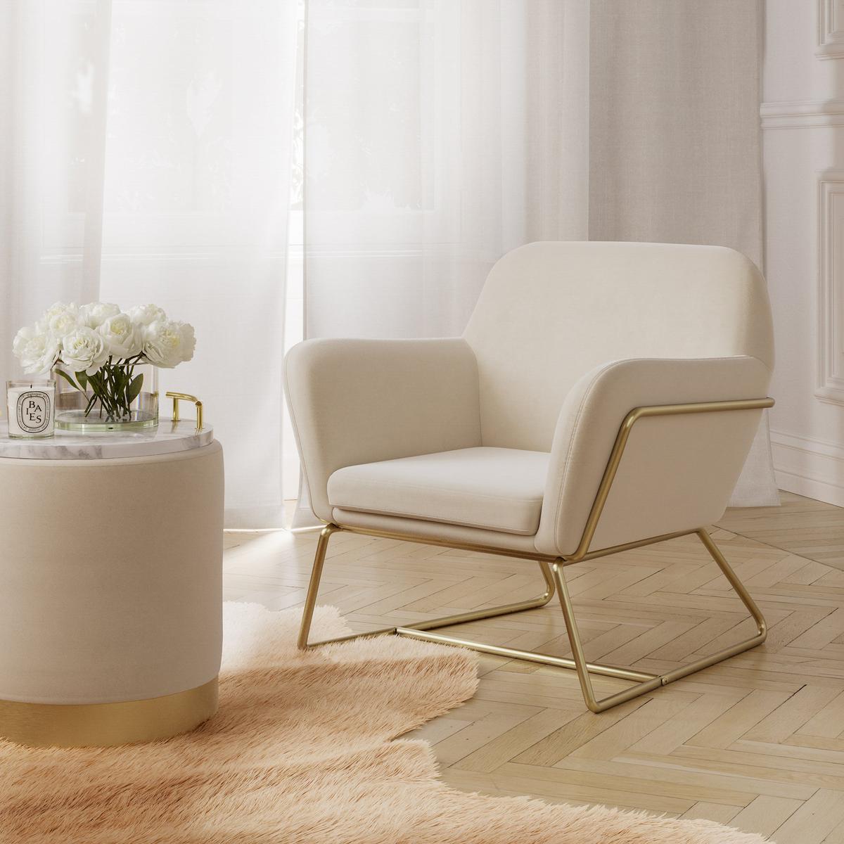 HO+ME Tobias Armchair In Cream Velvet And Brushed Gold-Beaumonde