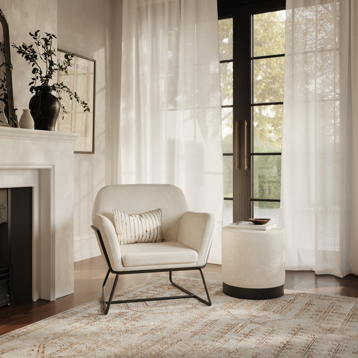 HO+ME Tobias Armchair In Ivory Boucle And Matte Black lifestyle