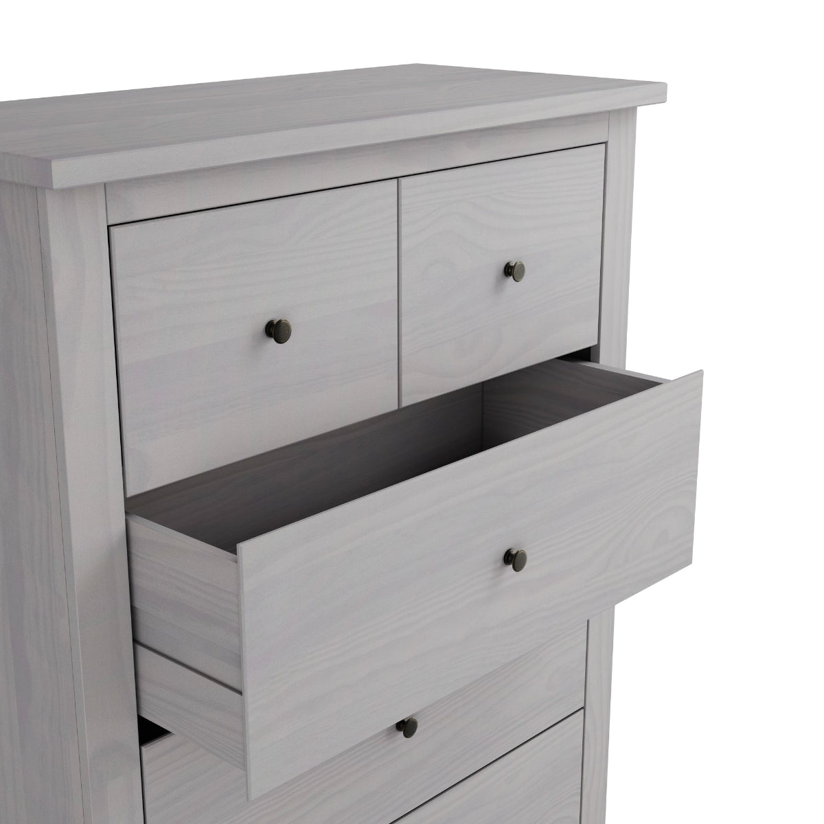 HO+ME Winslow 5 Drawer Chest In Washed Grey open