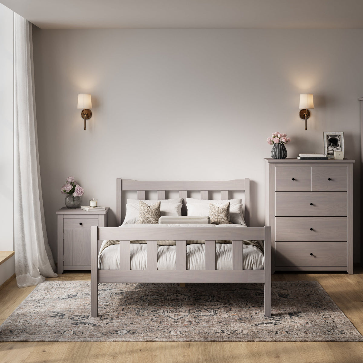 HO+ME Winslow 5 Drawer Chest In Washed Grey lifestyle