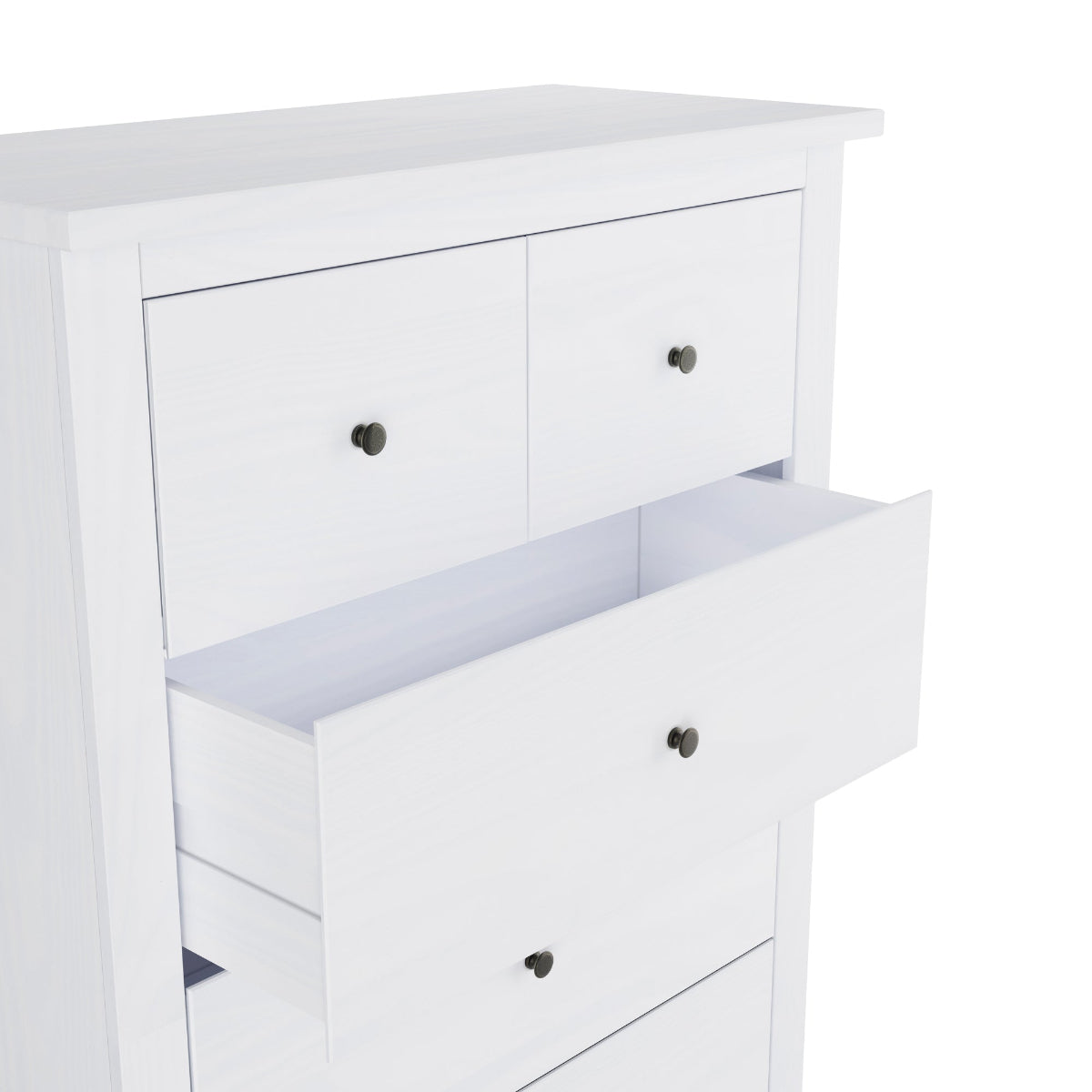 HO+ME Winslow 5 Drawer Chest In Washed White open