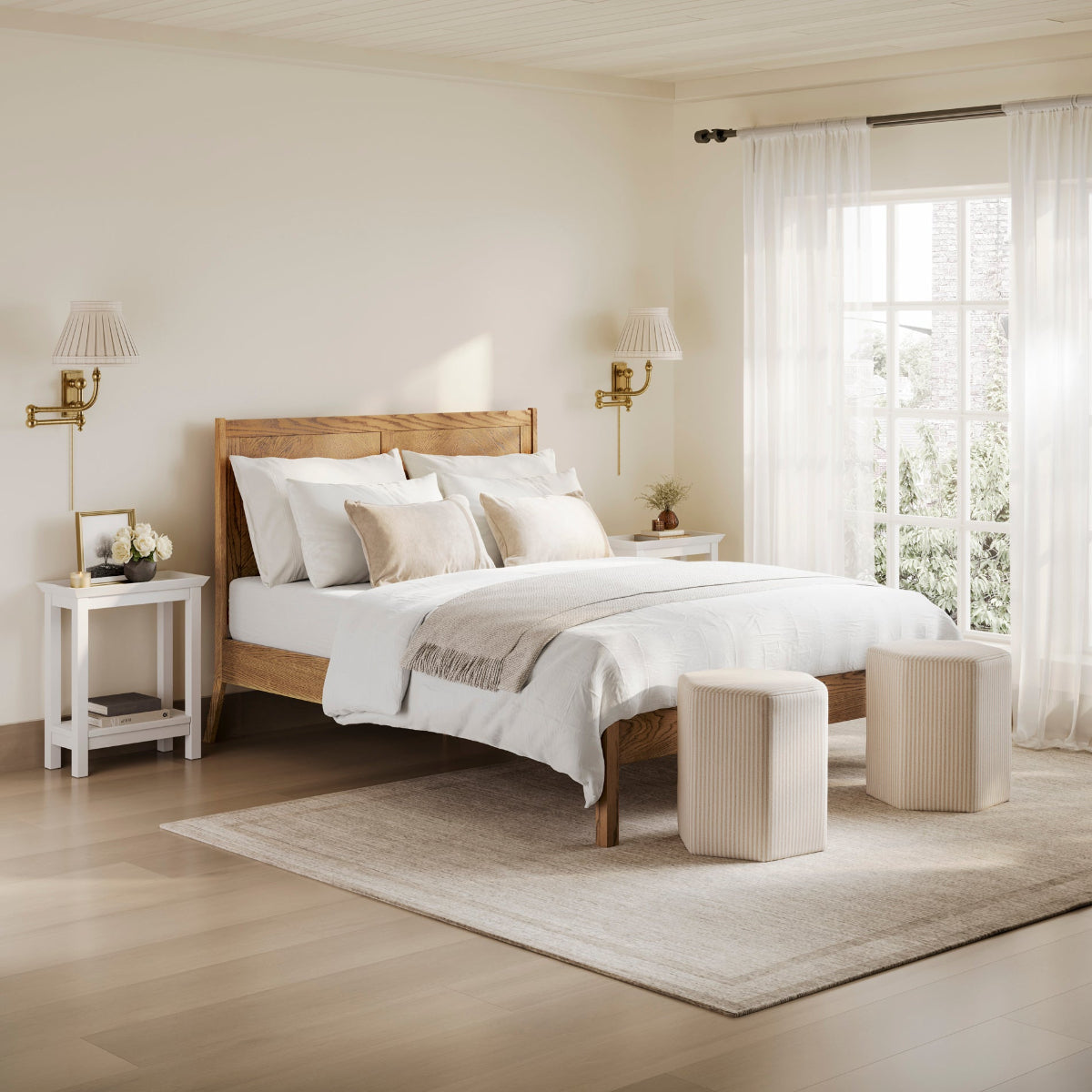 Ziggy King Size Bed in Smoked Herringbone Wood with Chevron Headboard
