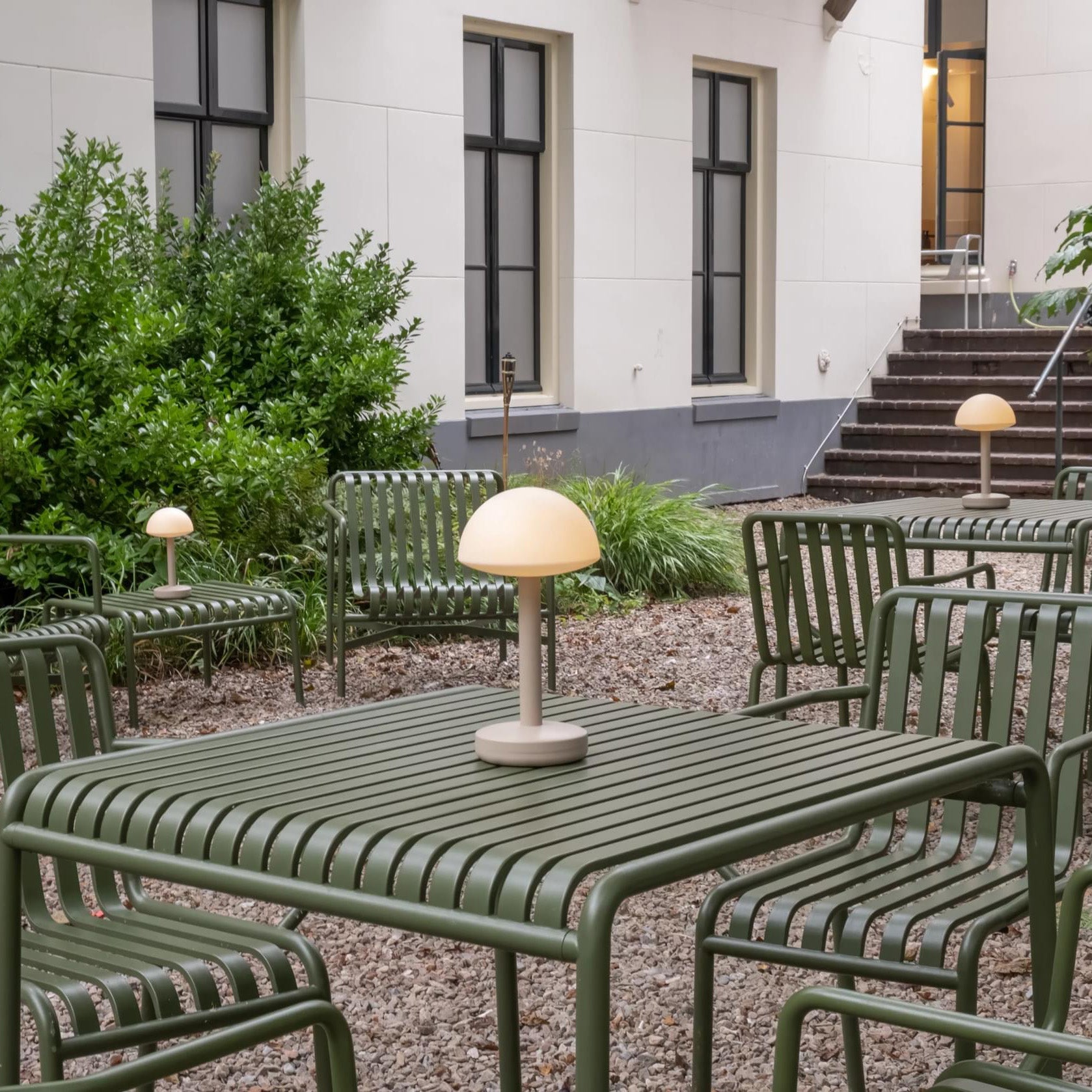 Humble Bug Rechargeable Table Light Beige / Frosted - lifestyle  outdoor restaurant lamp beaumonde