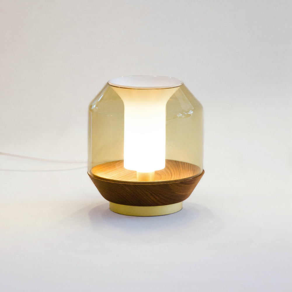 Innermost Lateralis Table Light Opal + Amber Glass, Anodised gold-Beaumonde