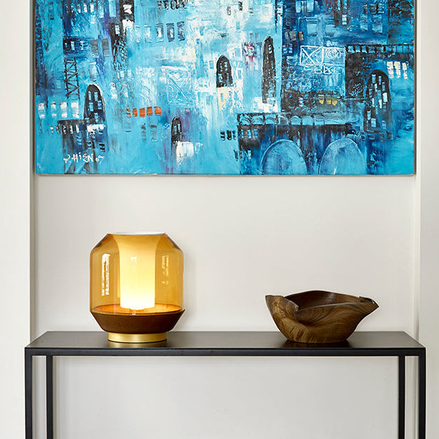 Innermost Lateralis Table Light Opal + Amber Glass, Anodised gold-Beaumonde