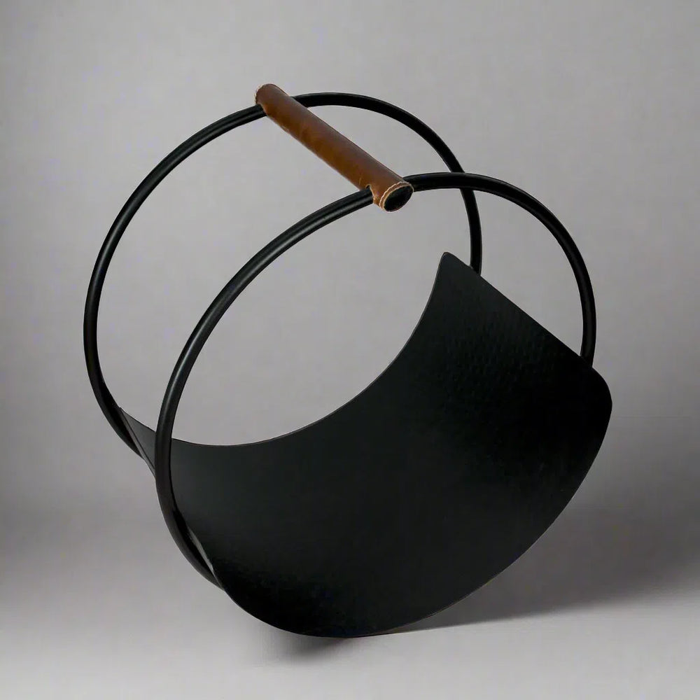 Ivyline Leather Handle Round Log Holder-Beaumonde