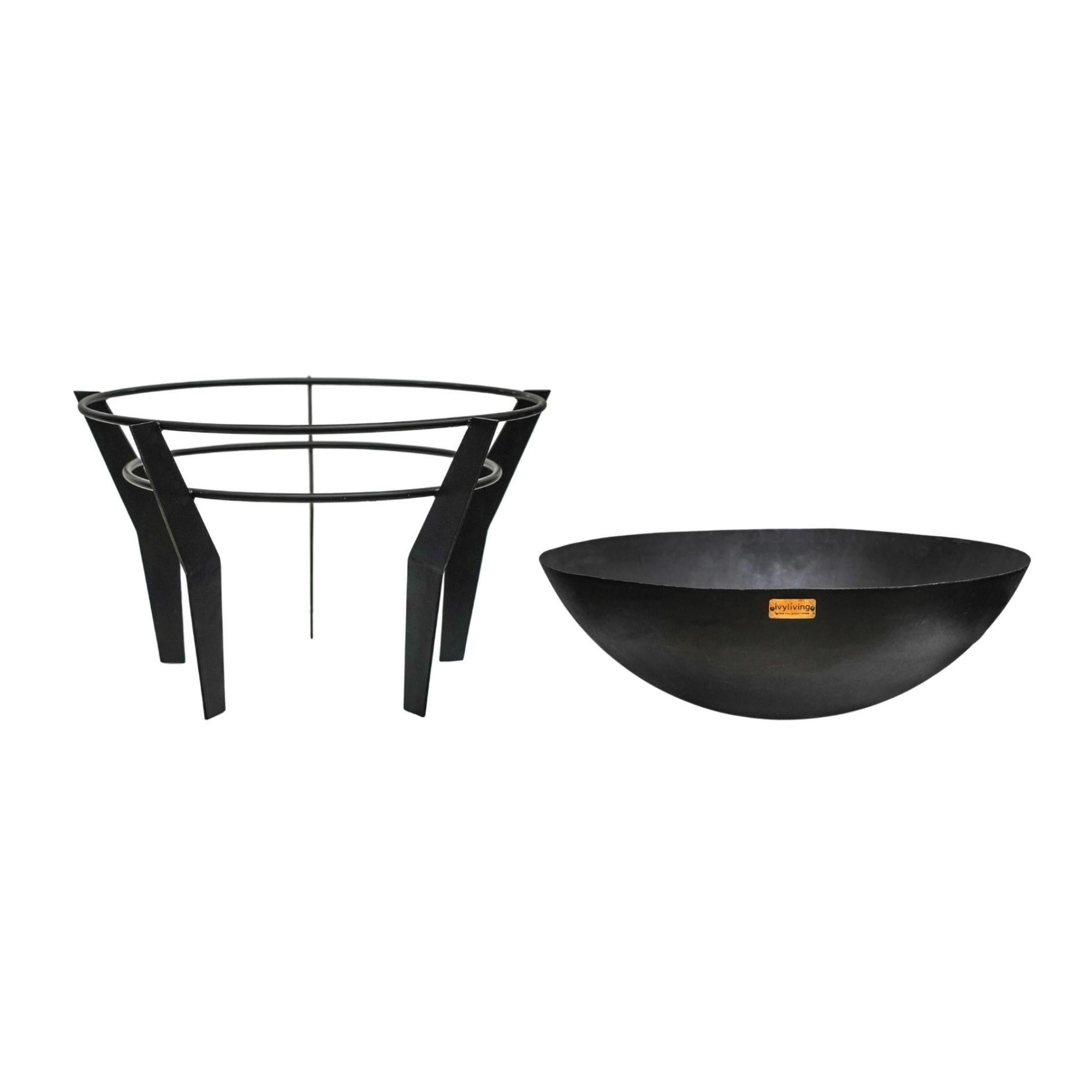 Ivyline Outdoor Metal Kendal Fire Pit on Stand Black-Beaumonde