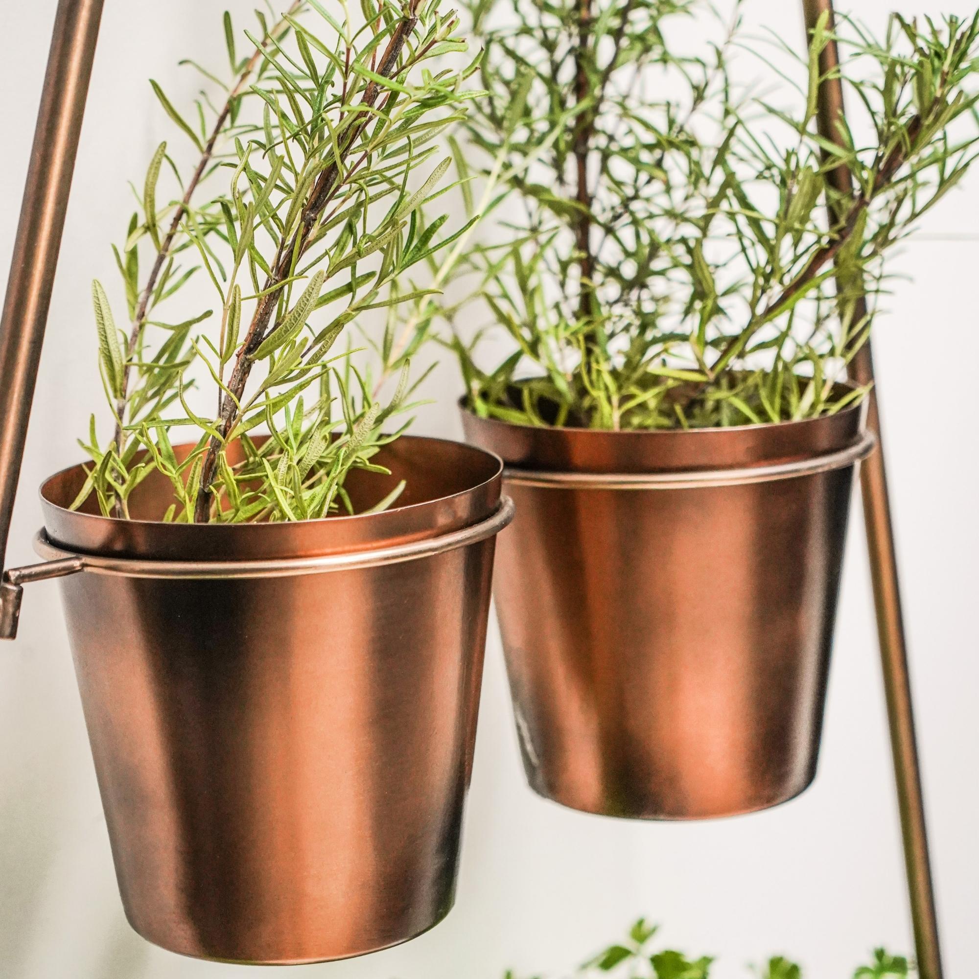 Ivyline Outdoor Vertical Gold Metal Wall Plant Stand with Planters-Beaumonde