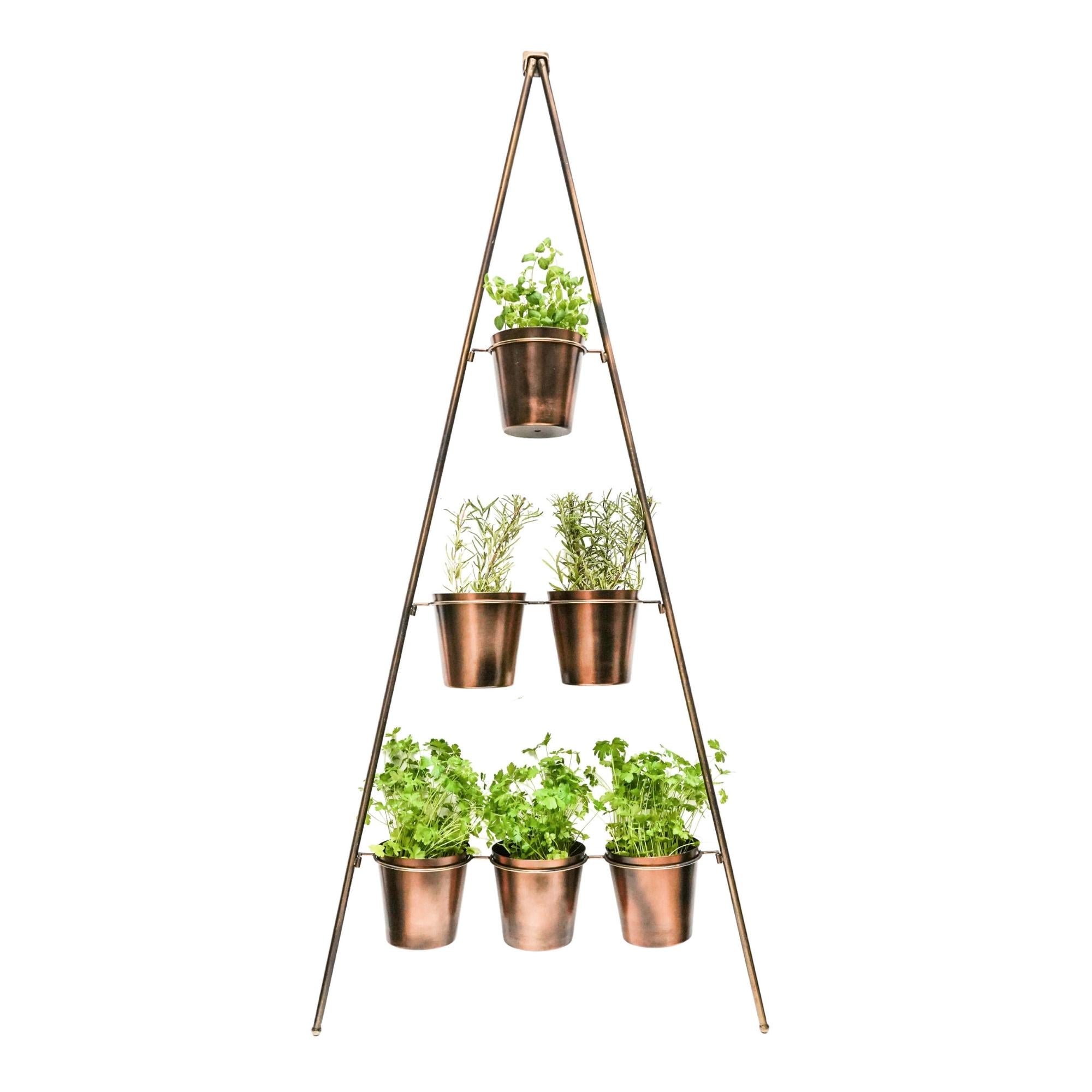 Ivyline Outdoor Vertical Gold Metal Wall Plant Stand with Planters-Beaumonde