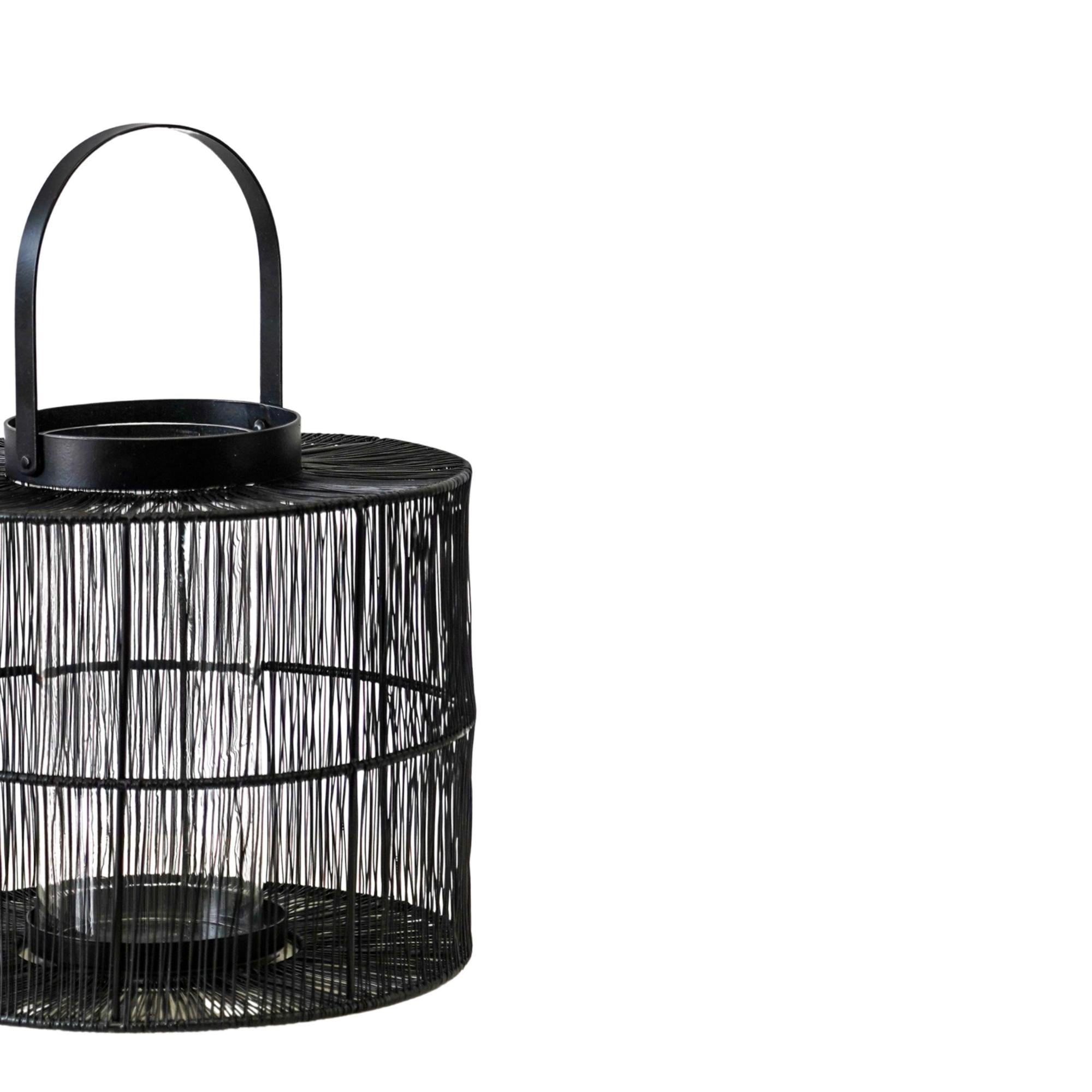 Ivyline Portofino Wirework Lantern with Glass Insert Black-Beaumonde