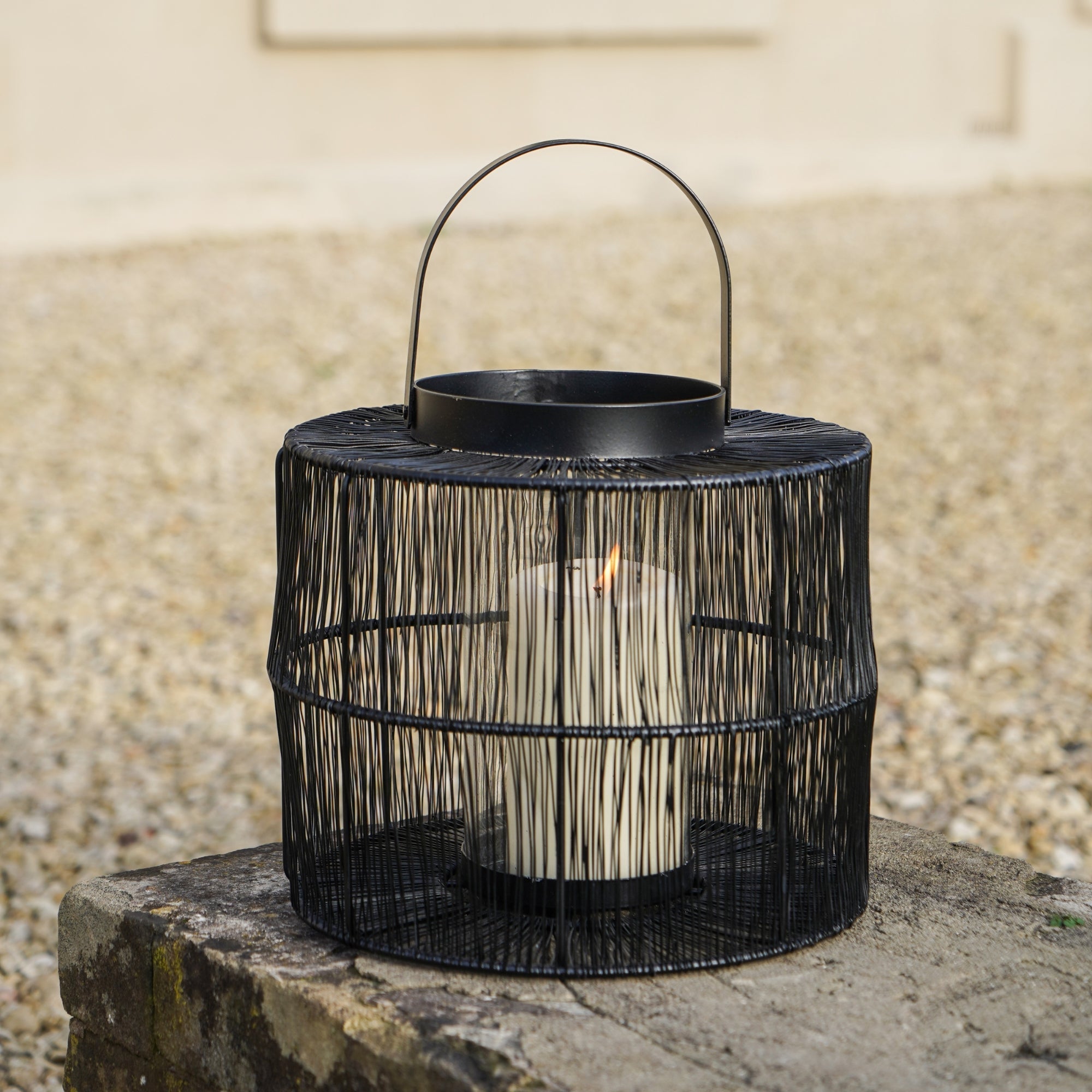 Ivyline Portofino Wirework Lantern with Glass Insert Black-Beaumonde