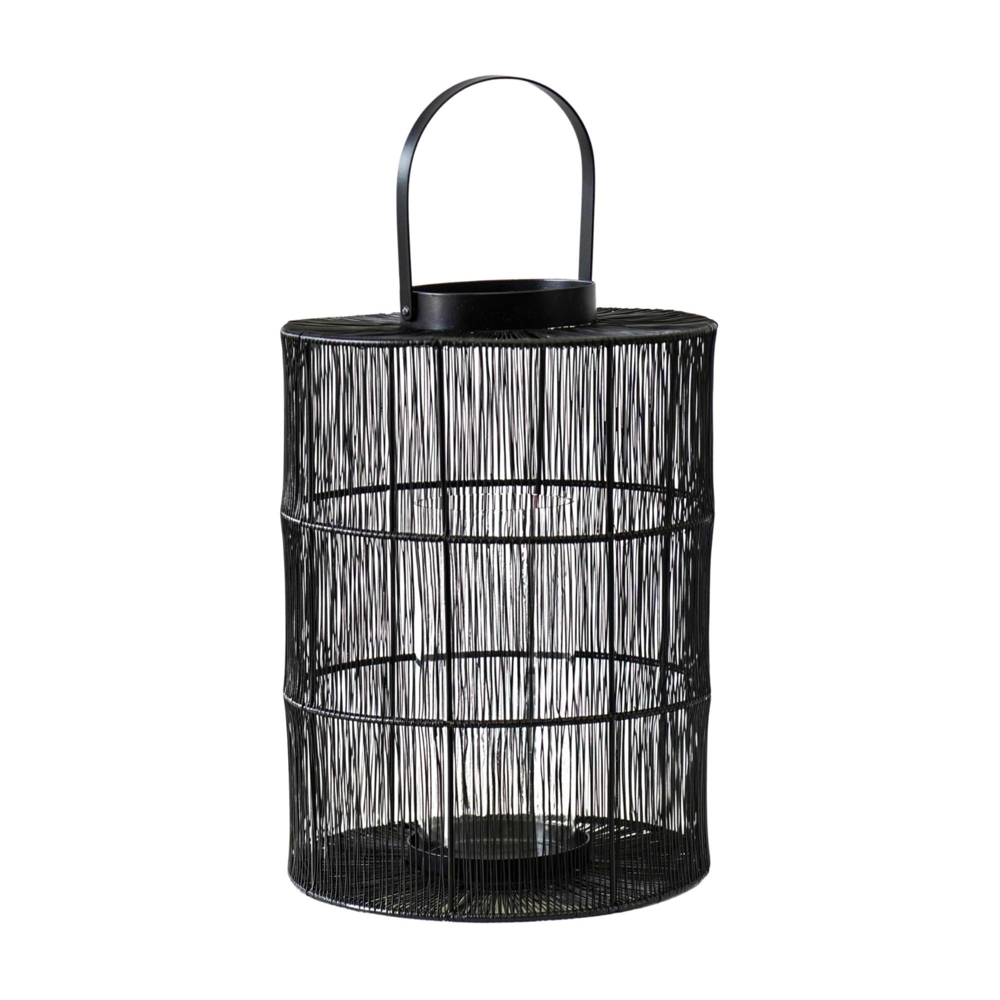 Ivyline Portofino Wirework Lantern with Glass Insert Black-Beaumonde