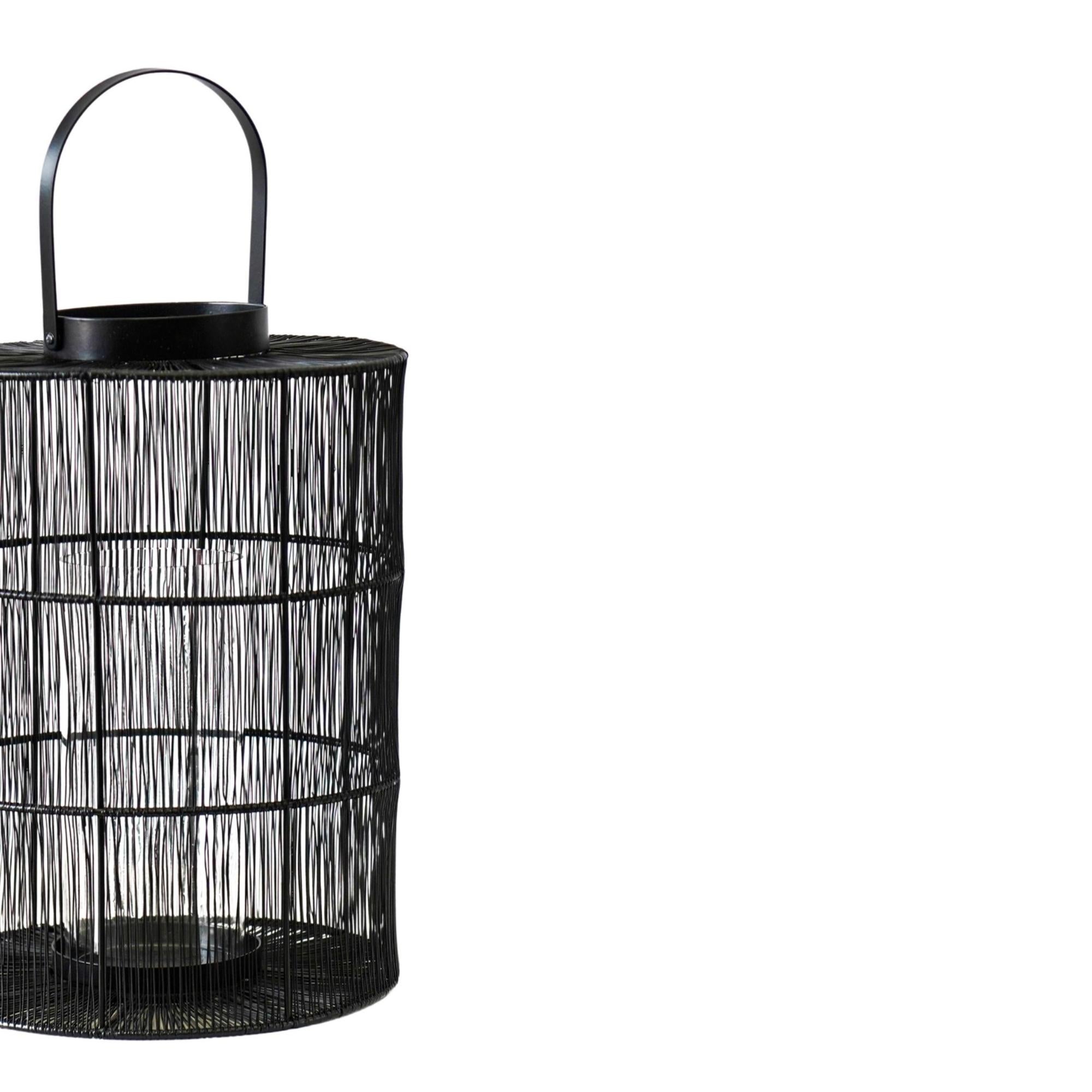 Ivyline Portofino Wirework Lantern with Glass Insert Black-Beaumonde