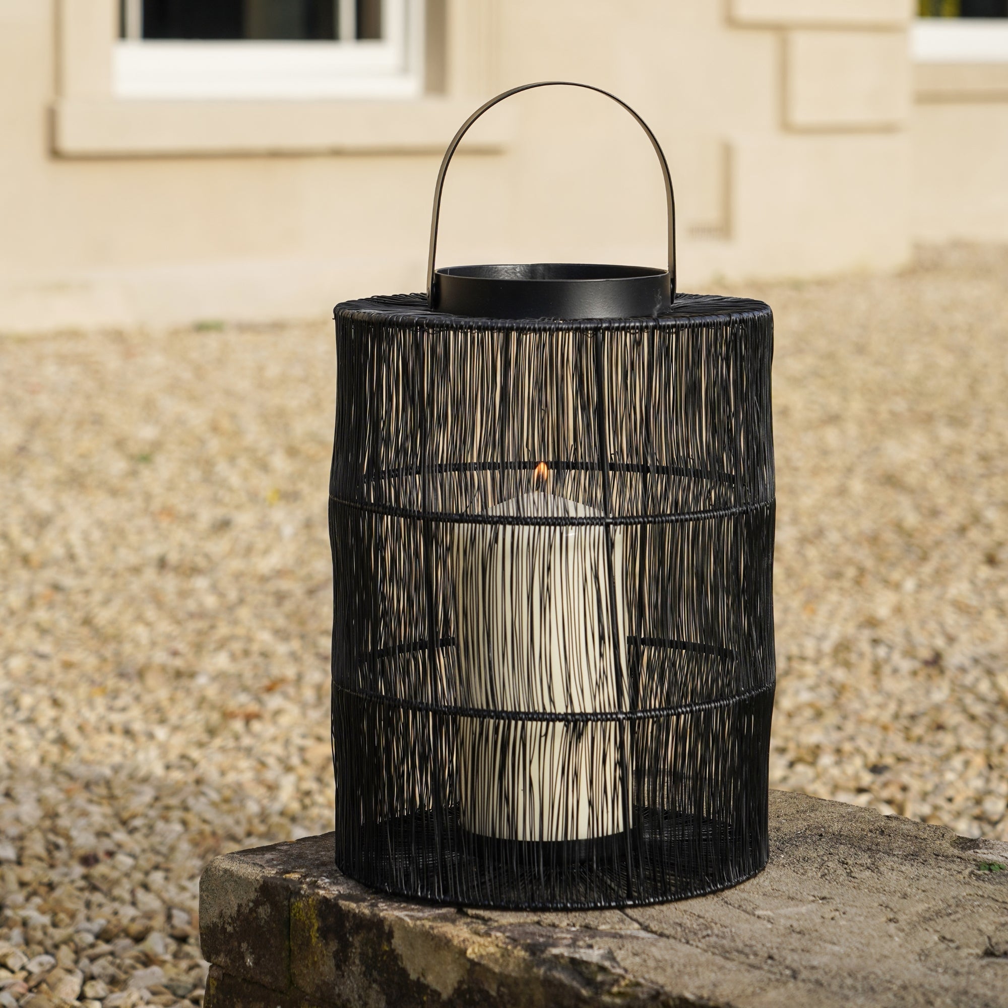 Ivyline Portofino Wirework Lantern with Glass Insert Black-Beaumonde